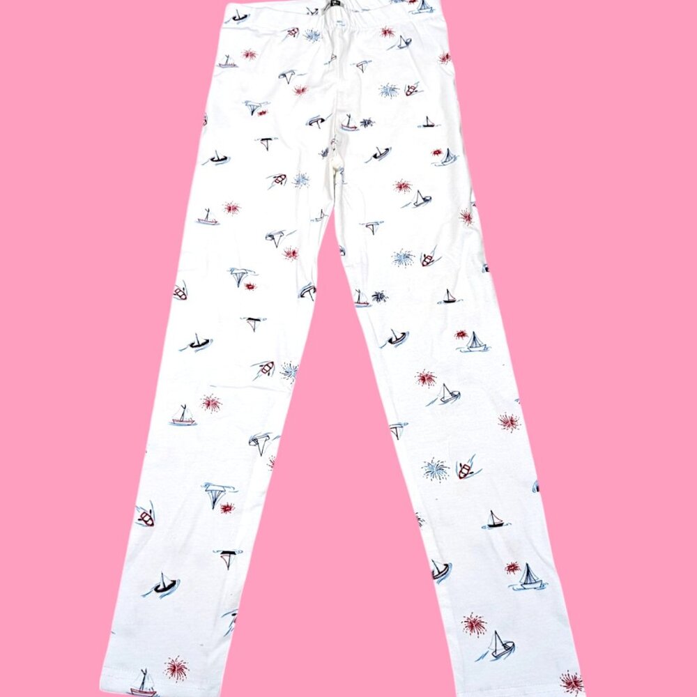 Pepco Full length Soft Cotton leggings Skinny Fit stretchy White Sailboats NWOT